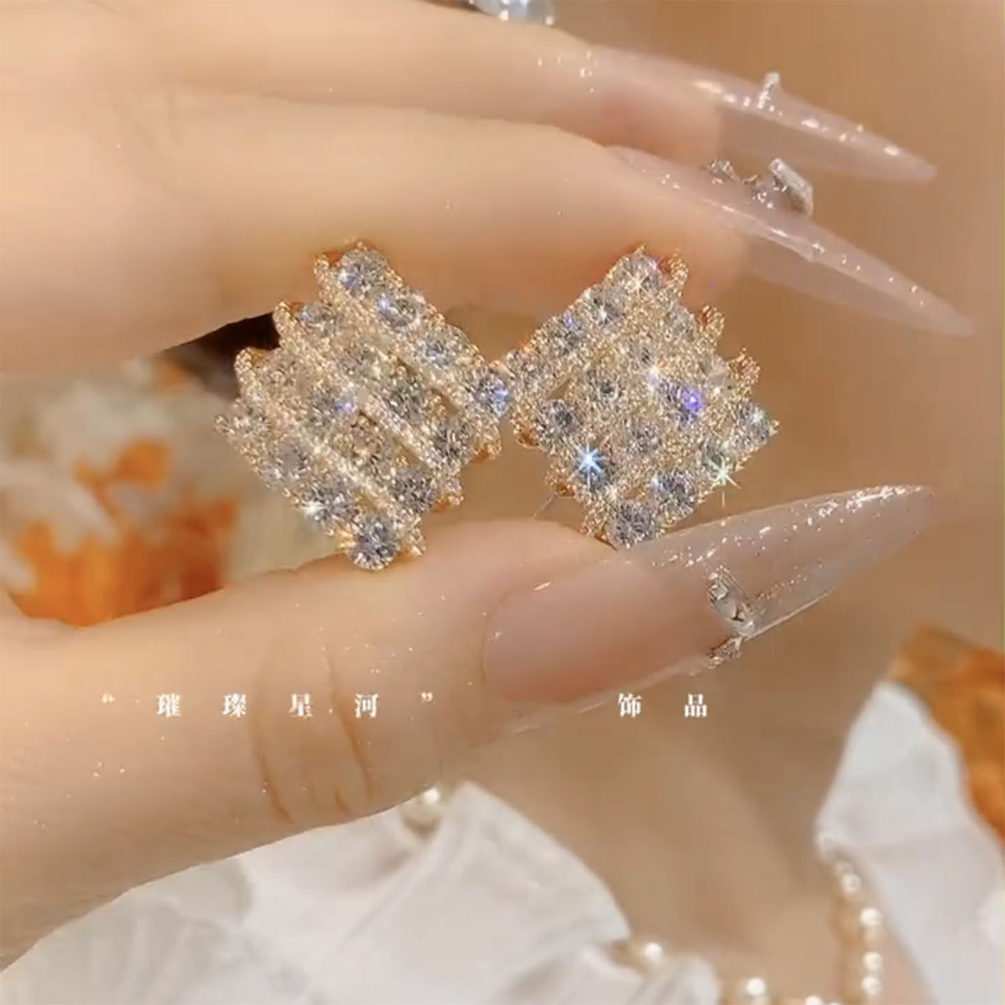 轻奢几何闪钻银针耳钉耳环耳饰
