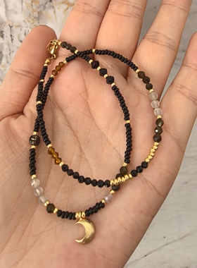 ANZHI原创复古黑金色串珠手链