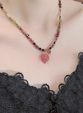 原创手作项链复古风项链女百搭玫瑰捷克珠民族风叠戴