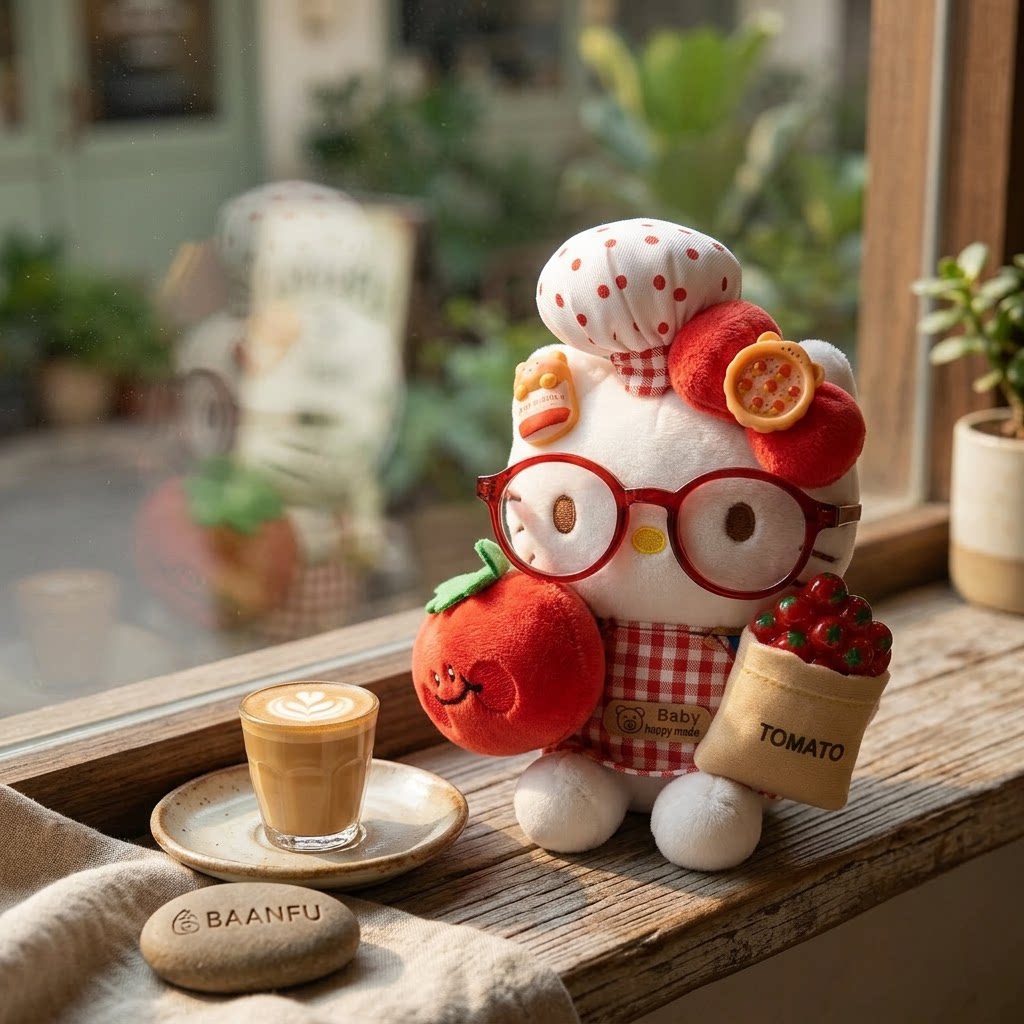 日本BAANFU番茄大厨师kitty包挂件10CM凯蒂猫毛绒公仔车挂饰礼物