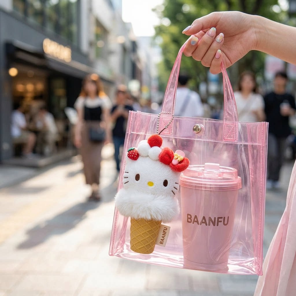 日本BAANFU草莓甜筒哈喽KT公仔10CM包挂件凯蒂猫钥匙扣生日礼物女