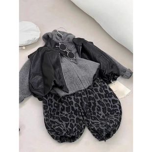 儿童韩版 2025新款 皮衣马甲三件套男孩宝宝毛衣潮 套装 男童春秋冬季