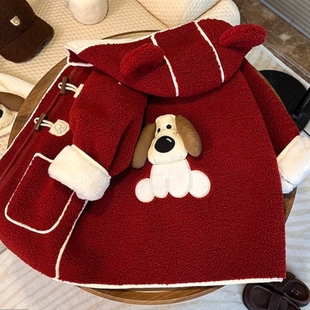 儿童加绒加厚双面绒大衣冬季男童女童中长款外套宝宝连帽保暖衣服