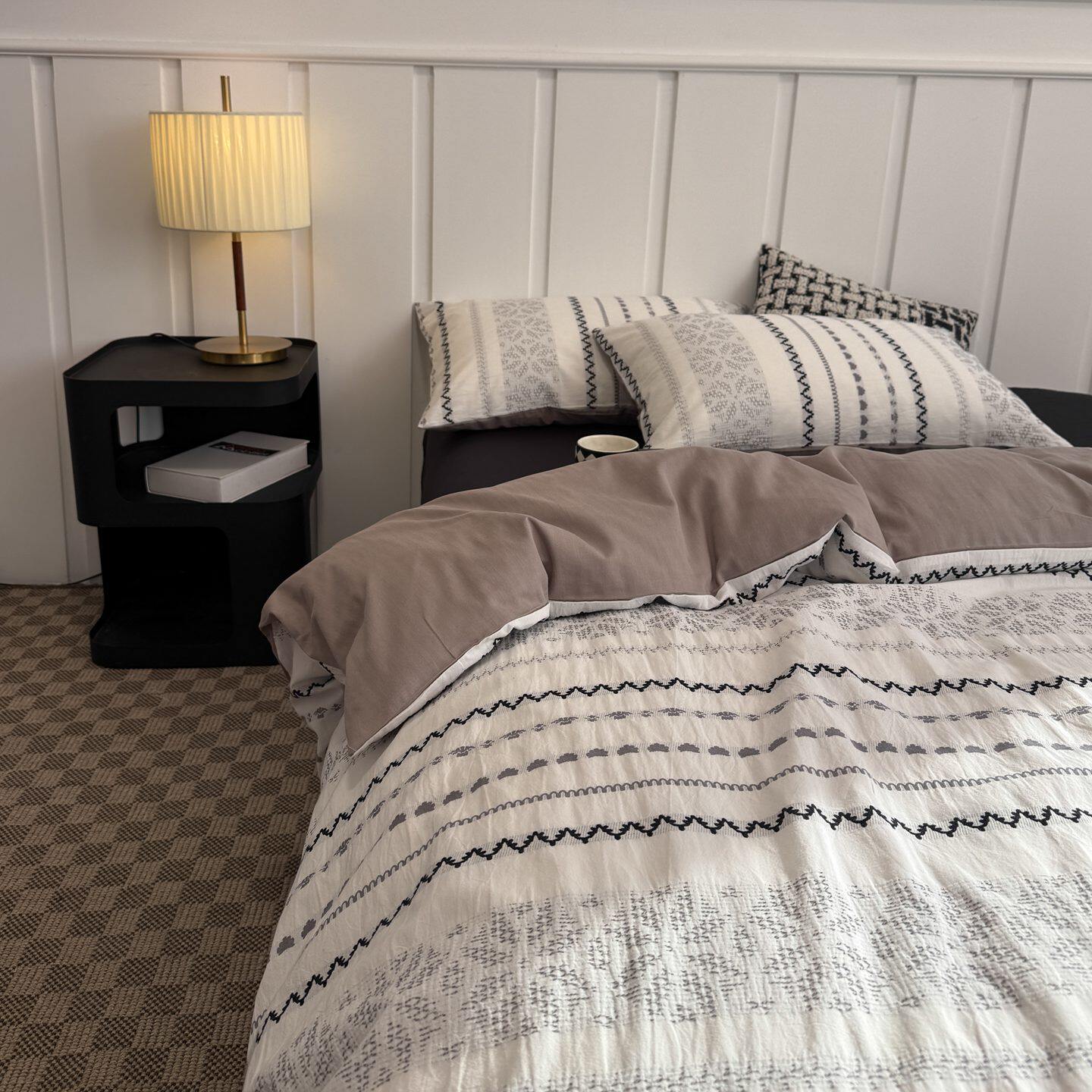 北欧小清新色织提花全棉水洗棉四件套纯棉被套床品干爽透气简约风