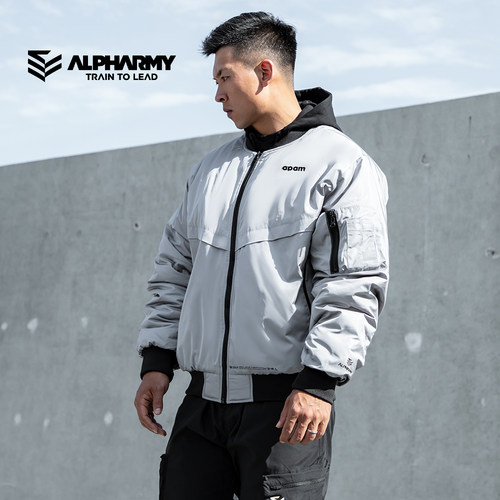 Alpharmy空军夹克男宽松冬季保暖运动外套美式休闲短款棉服上衣