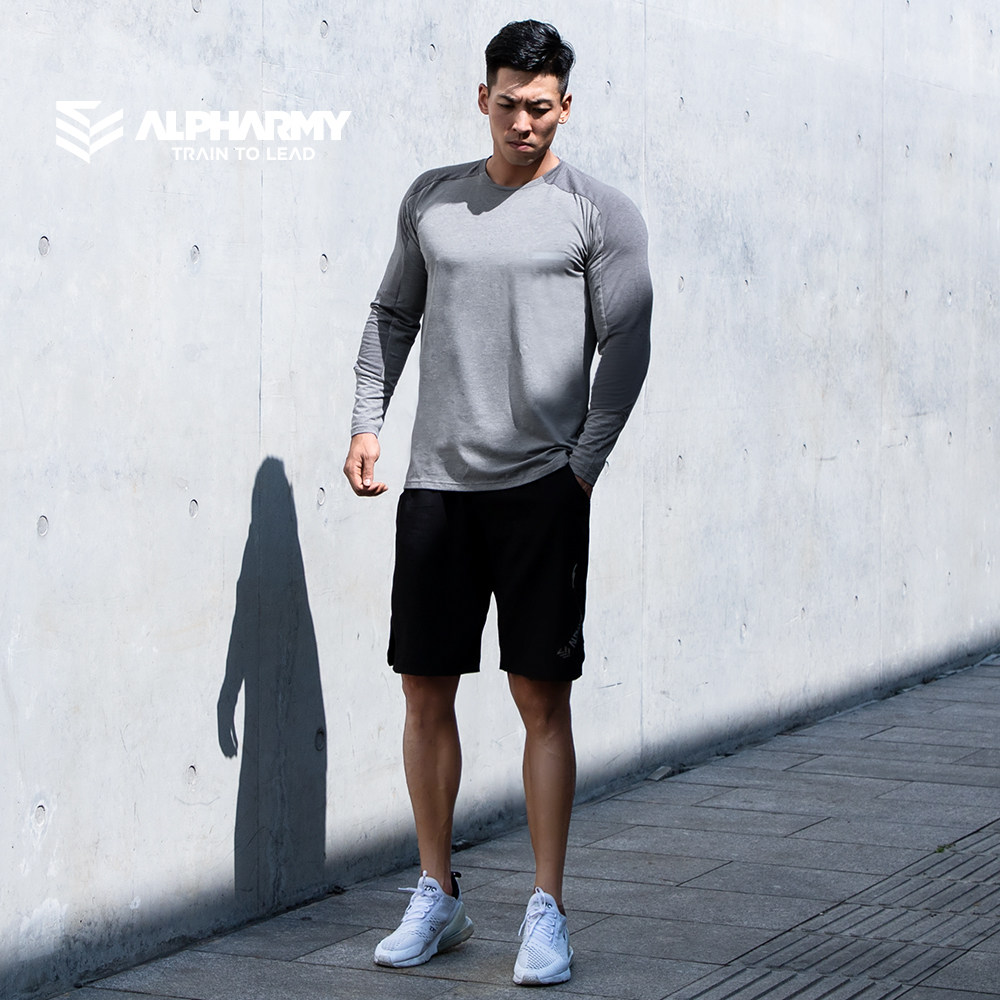 Alpharmy健身t恤衫男士长袖纯棉运动服宽松跑步套头弹性吸湿透气,运动服/休闲服装,健身衣,淘宝优惠券,粉丝福利购,淘宝优惠卷