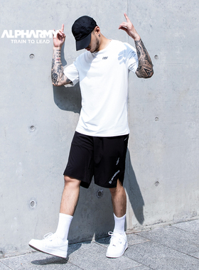 Alpharmy健身半袖宽松运动t恤男纯棉训练短袖上衣五分袖吸湿排汗