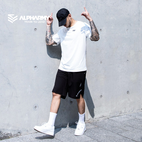 alpharmy健身半袖宽松五分袖t恤