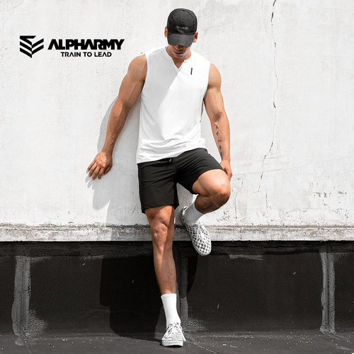 无袖背心男v领健身运动速干透气