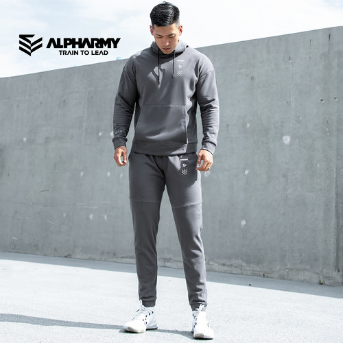 alpharmy运动卫衣男灰色纯棉外套