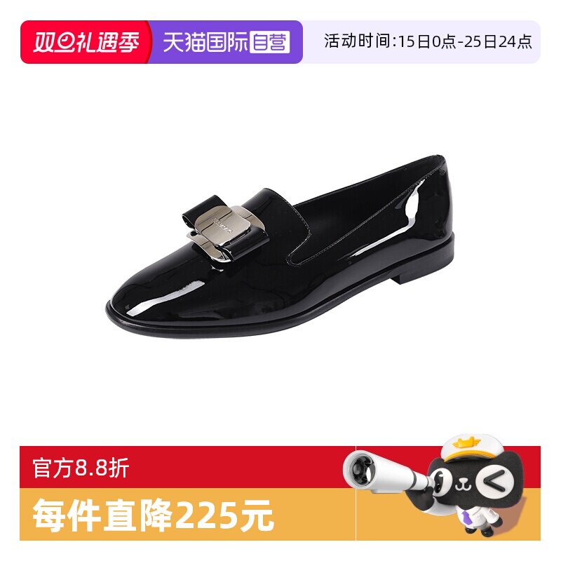 【自营】FERRAGAMO/菲拉格慕女士蝴蝶结装饰漆皮平底鞋单鞋