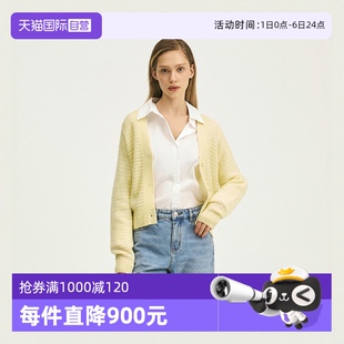 女 自营 开衫 V领落肩镂空绵羊毛长袖 Polo Marc 商场同款