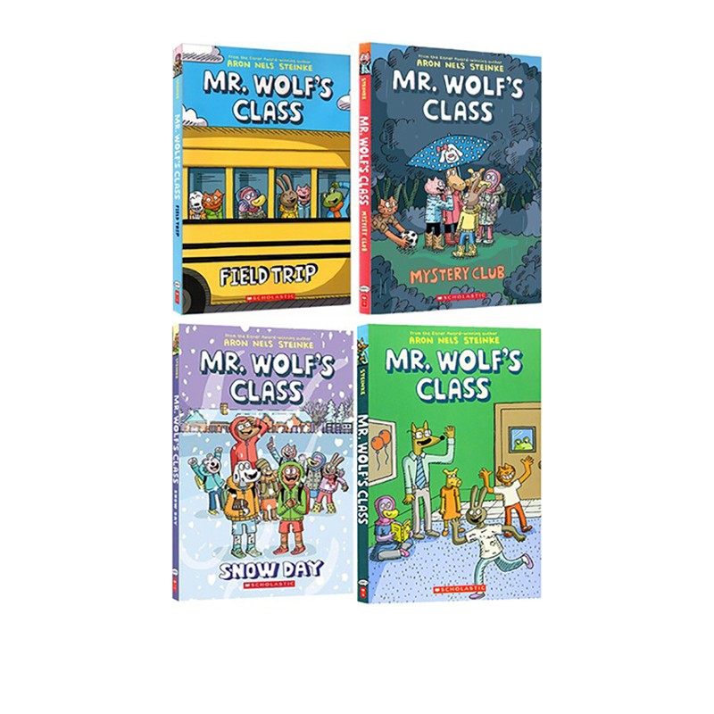 【自营】老狼先生的教室 Mr Wolf's Class 4册爆笑校园趣事全彩漫画绘本儿童文学狼老师的课堂故事英文原版_虎窝淘