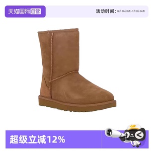 休闲舒适平底圆头雪地靴纯色中筒靴短靴1016223 UGG冬季 自营
