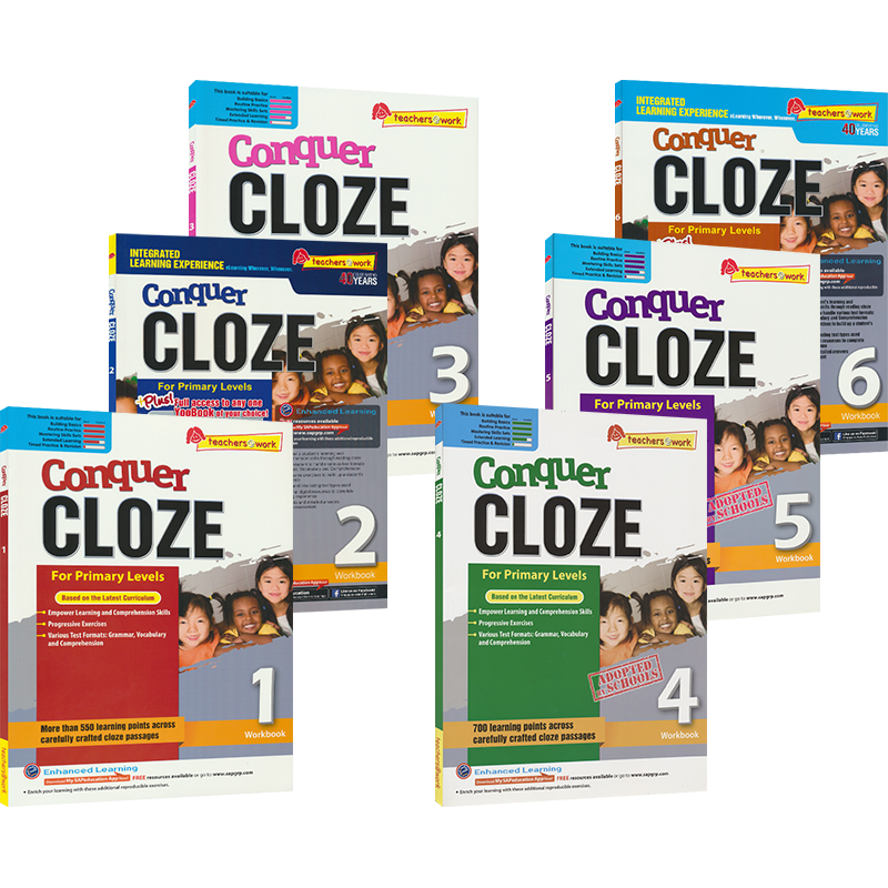【自营】SAP Conquer Cloze Workbook 攻克系列完形填空 1-6年级练习册 6册套装 7-12岁 新加坡教辅 英文原版进口