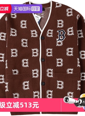 【自营】MLB美职棒针织外套男女装宽松上衣复古老花开衫3AKCM0124