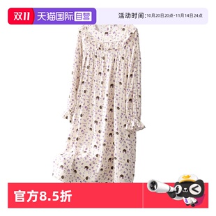 女士家居服睡裙 toratani纯棉双层纱柔软花边圆领别致半袖 自营