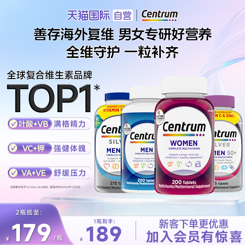 【自营】centrum/善存男女复合维生素VC骨骼健康b族男性多维男士