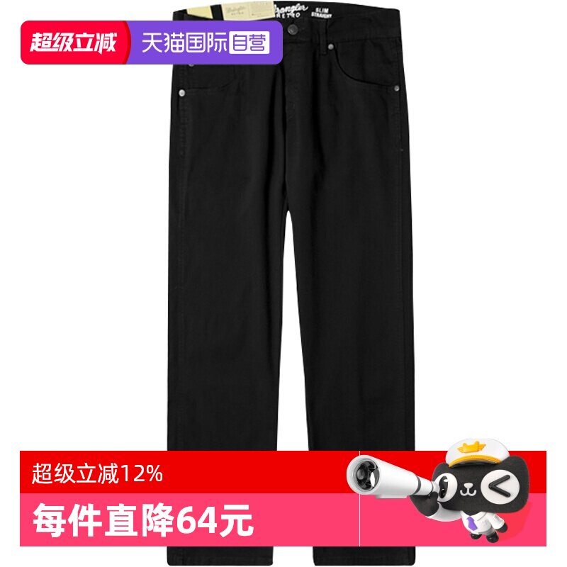 【自营】Wrangler 黑色复古百搭休闲舒适牛仔裤男士修身直筒长裤