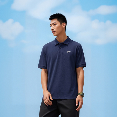 【自营】Nike耐克男T恤纽扣翻领针织藏蓝色短袖POLO衫FN3895-451
