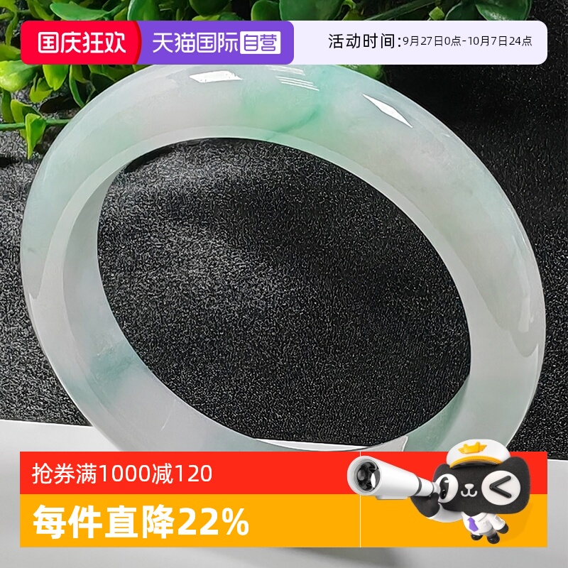 【自营】浅语拾光缅甸天然A货翡翠冰润飘阳绿飘花种老水足玉手镯