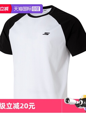 【自营】斯凯奇男装女装黑白色简约透气针织圆领衫短袖P225U119