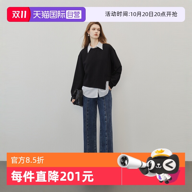 ELLE黑色宽松显瘦套头卫衣