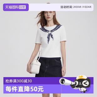 撞色时髦圆领T恤上衣 自营 ELLE航海学院风印花短袖 女2025夏款
