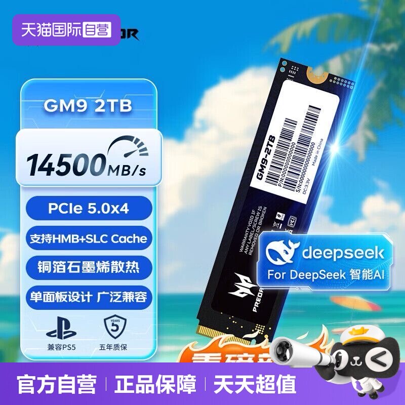 【自营】宏碁掠夺者SSD固态硬盘GM9 2TB M.2接口NVMePCIe 5.0 2TB