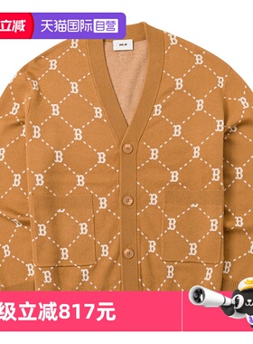 【自营】MLB男女装复古老花针织夹克休闲开衫v领外套3AKCM0144