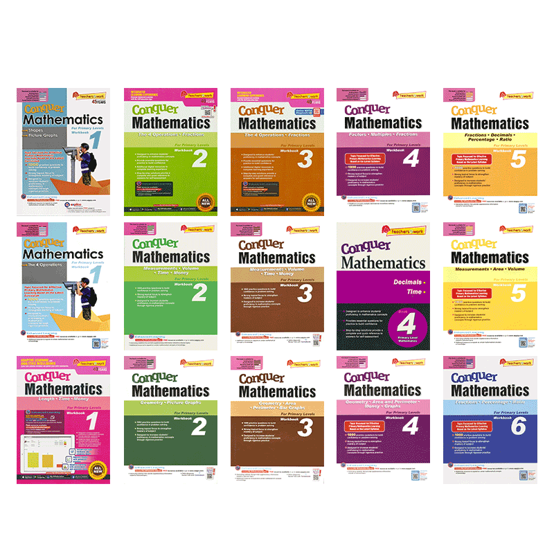 【自营】SAP Conquer Mathematics 新加坡攻克系列小学数学专项训练 1-6年级数学长度时间金钱/形状结构/分数小数练习册 英文进口
