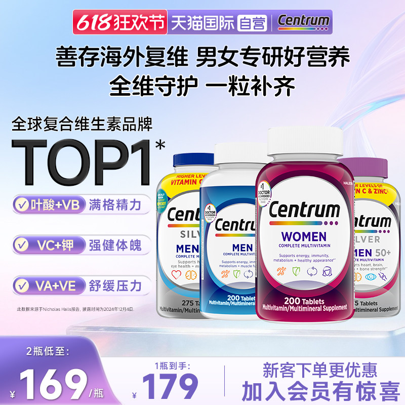 【自营】centrum/善存男女复合维生素VC骨骼健康b族男性多维男士