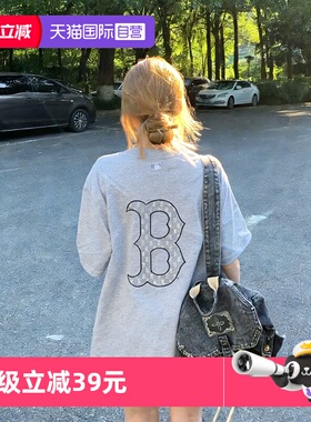 【自营】MLB短袖男女装新款麻灰色短袖轻薄透气运动T恤3ATSM0653