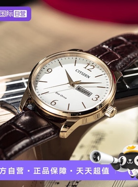 【自营】西铁城光动能男手表复古风棕色皮带男士腕表BM8553-16A