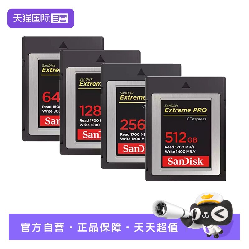 【自营】闪迪CFE-B卡256/512G单反相机存储卡4K/8K摄像机内存卡