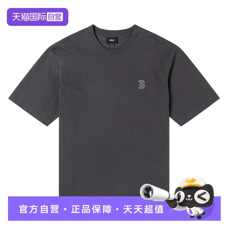 【自营】MLB情侣短袖男女装纯色运动服休闲上衣炭灰色半袖圆领T恤