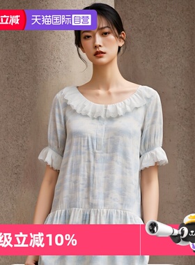 【自营】toratani纯棉双层纱亲肤柔软法式碎花减龄大裙摆女士睡裙