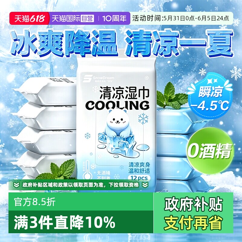 【自营】SnowDream清凉湿巾薄荷冰感降温户外运动便携降温冰巾