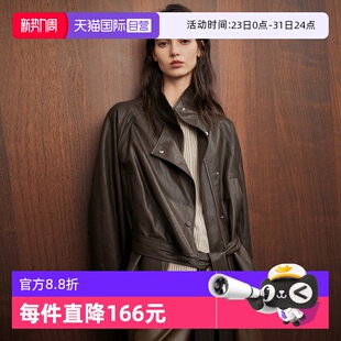 【自营】ELLE摩登复古立领皮衣外套女2025冬新款气质时髦PU皮风衣