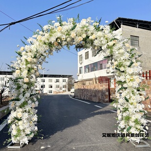 新款结婚花拱门户外农村结婚院子装饰仿真花假花拱门目的地婚礼花