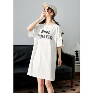 唐狮白色T恤连衣裙女2026新款小个子休闲宽松裙子女夏季运动风e8