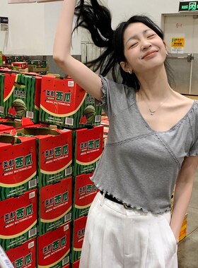 唐狮2026夏季新款短袖T恤女超好看小衫小众设计感法式短款上衣sz