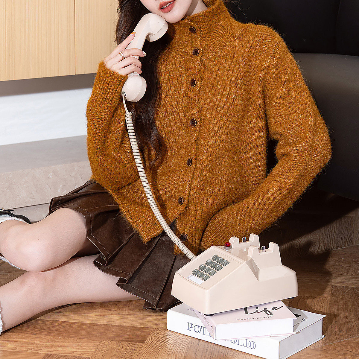 唐狮2026秋冬毛衣女简约复古设计针织开衫女春秋外套高级感小个子