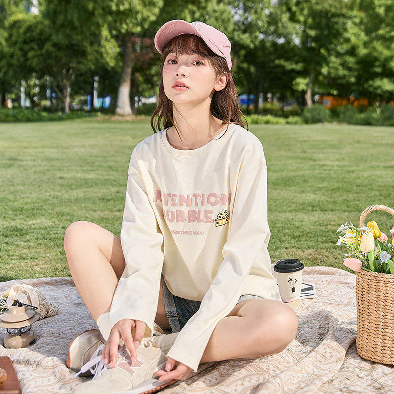 唐狮特价秋季新款休闲韩版白色长袖T恤女宽松圆领显瘦内搭打底潮