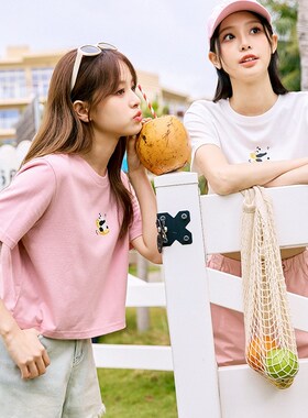 唐狮2026新款熊猫印花短袖女T恤夏季宽松短款上衣女辣妹小衫sz