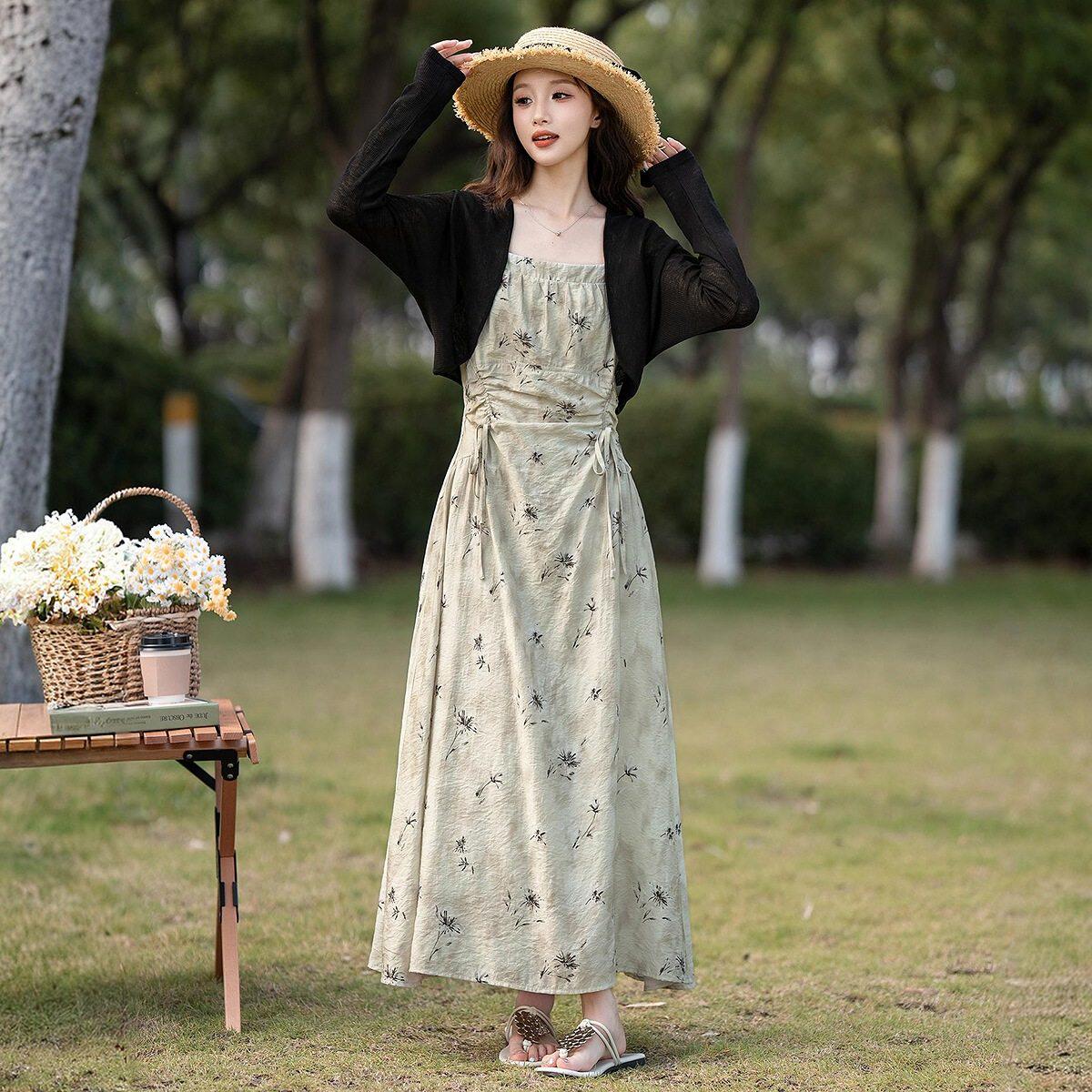 唐狮2026年春夏季新款女套装浪漫长袖开衫收腰显瘦碎花连衣裙l5