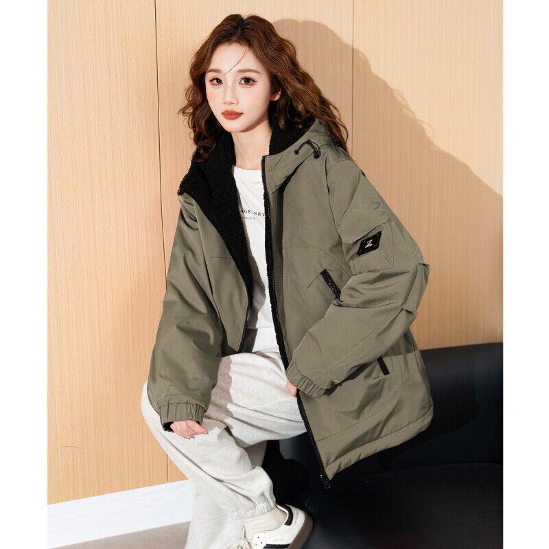 【双面穿】唐狮新款棉衣女连帽加厚小众保暖潮流棉服潮流上衣品牌