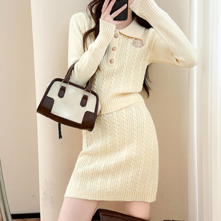 唐狮2026秋季套装女上下两件套减龄高级感复古风翻领套头和半裙