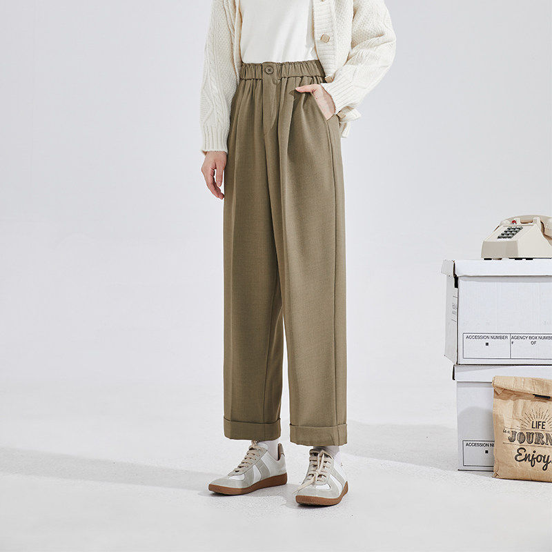 唐狮2026春夏新款西装裤女休闲裤宽松折边松紧腰百搭九分裤X