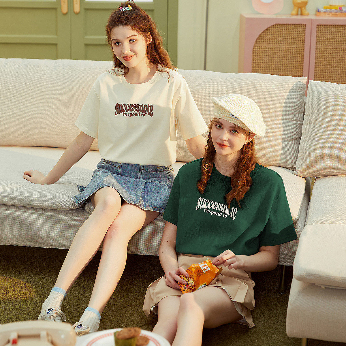 唐狮2026春季女新款短袖T恤圆领字母印花美式纯棉宽松夏季穿搭